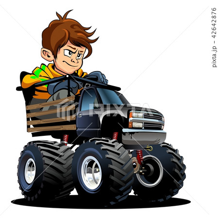Cartoon Monster Truck with driver 42642876