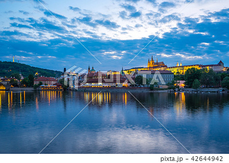 Twilight of Prague city skyline in Czech Republic Twilight of Prague city skyline in Czech Republic 42644942