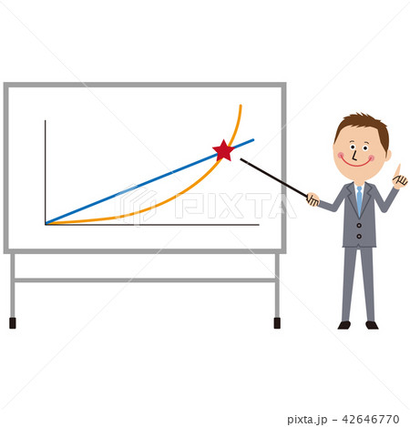 ポップなグレーのスーツの短髪ビジネスマンがプレゼンテーション　グラフ 42646770
