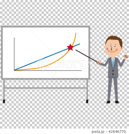 ポップなグレーのスーツの短髪ビジネスマンがプレゼンテーション　グラフ 42646770
