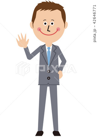 ポップなグレーのスーツの短髪ビジネスマンが挨拶 42646771