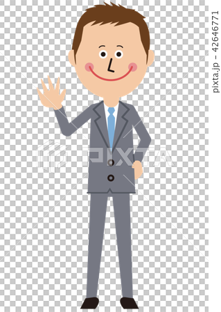 ポップなグレーのスーツの短髪ビジネスマンが挨拶 42646771