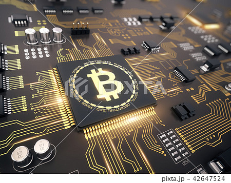 Bitcoin concept - bitcoin processor and microchips 42647524