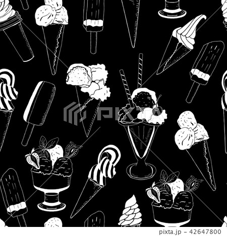 Sweet ice cream seamless pattern on black. 42647800