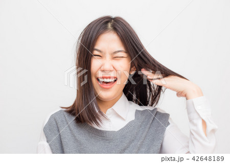 Smiling fashion asian beautiful women feel happy Smiling fashion asian beautiful women feel happy 42648189