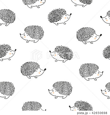 Cute Watercolor Hedgehogs Seamless Patternのイラスト素材