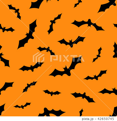 Set of bats silhouettes flying isolated on orange  42650745