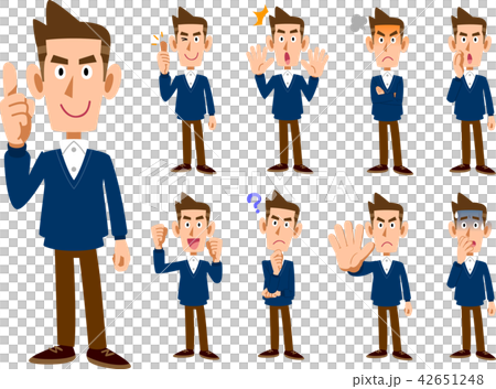 男性　表情とポーズのセット9種類_全身 42651248