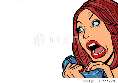 Woman screams in phone. Isolate on white background 42655779