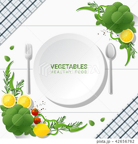 Flat lay Fresh vegetables on white table Flat lay Fresh vegetables on white table 42656762
