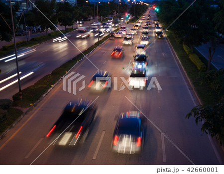 Car traffic at night. Motion blurred blur 42660001