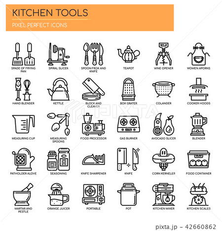 Kitchen Tools , Thin Line and Pixel Perfect Icons. Kitchen Tools , Thin Line and Pixel Perfect Icons. 42660862