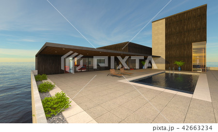 プール付き住宅のイラスト素材