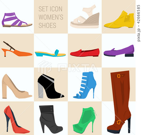 Set of icon women shoes in flat style 42666585