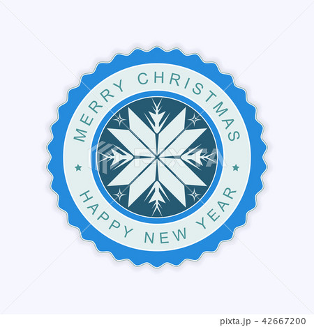 Round emblem of blue color with silhouette of abstract geometric snowflake. Round emblem of blue color with silhouette of abstract geometric snowflake. 42667200