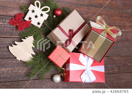 Christmas gift red box with gold color bow 42668765