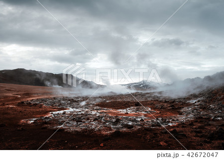 Smoking fumaroles on Hverarond valley Smoking fumaroles on Hverarond valley 42672047
