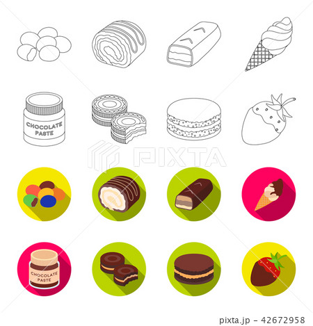 Chocolate pasta, biscuit, strawberry in chocolate, hamburger. Chocolate desserts set collection Chocolate pasta, biscuit, strawberry in chocolate, hamburger. Chocolate desserts set collection 42672958