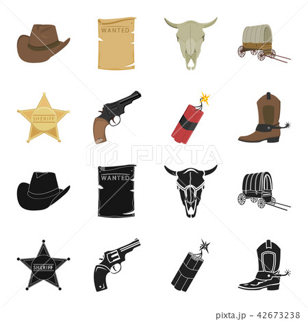 Star sheriff, Colt, dynamite, cowboy boot. Wild West set collection icons in black,cartoon style 42673238