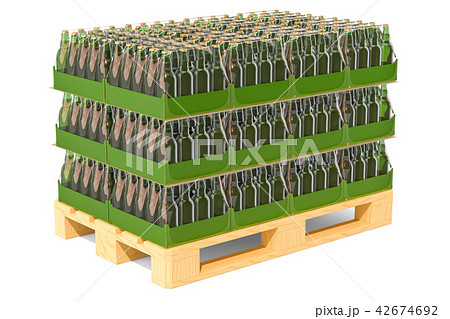 Beer bottles in shrink film on the wooden pallet 42674692