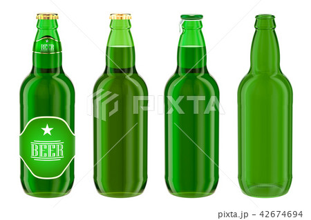 Beer bottles with label, full and empty 42674694
