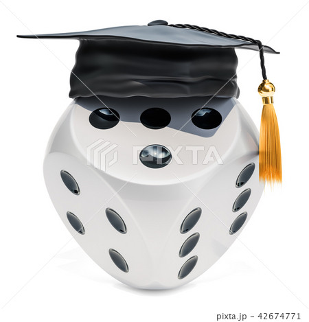 Casino dice with graduation cap. 3D rendering Casino dice with graduation cap. 3D rendering 42674771