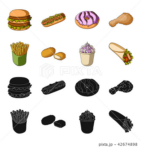 Food, refreshments, snacks and other web icon in black,cartoon style.Packaging, paper, potatoes Food, refreshments, snacks and other web icon in black,cartoon style.Packaging, paper, potatoes 42674898