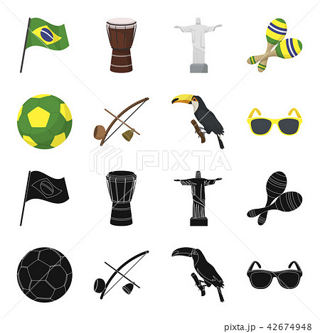 Brazil, country, ball, football . Brazil country set collection icons in black,cartoon style vector 42674948