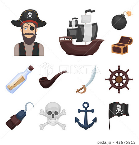 Pirate, sea robber cartoon icons in set collection for design. Treasures, attributes vector symbol 42675815