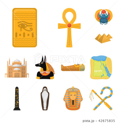 Ancient Egypt cartoon icons in set collection for design. The reign of Pharaoh vector symbol stock 42675835