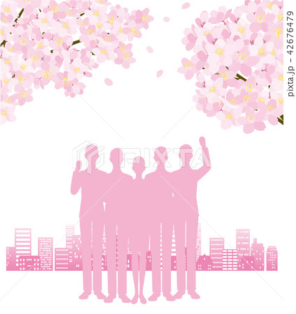 桜 人物 シルエット ピンクのイラスト素材