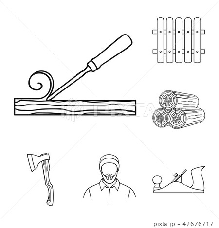 Sawmill and Timber outline icons in set collection for design. Hardware and Tools vector symbol 42676717