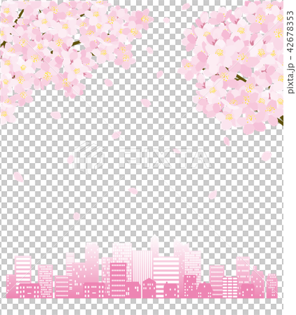 街並み シルエット 桜 花びら ピンクのイラスト素材