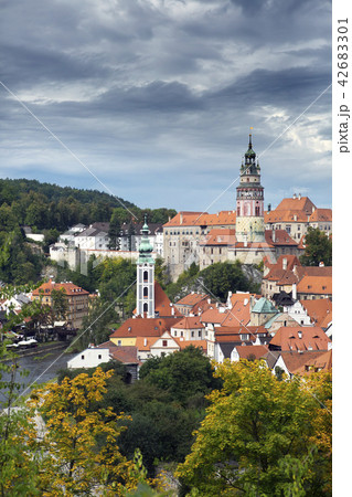 Cesky Krumlov with stormy clouds, Czech Republic 42683301