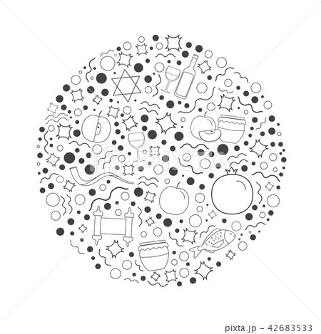 Rosh Hashanah thin line icons in round shape Rosh Hashanah thin line icons in round shape 42683533