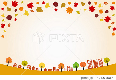 秋の街並みと紅葉 背景イラストのイラスト素材