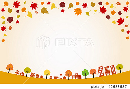 秋の街並みと紅葉｜背景イラストのイラスト素材 [42683687] - PIXTA