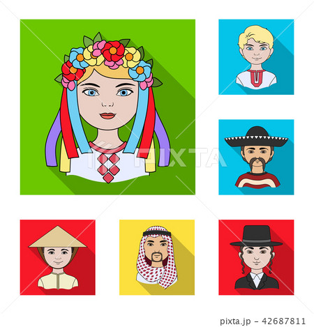 The human race flat icons in set collection for design. People and nationality vector symbol stock 42687811