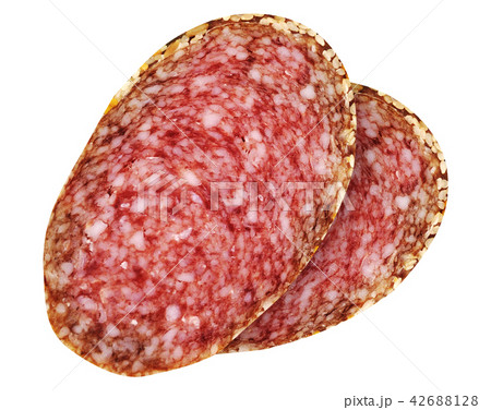 Slices of salami isolated on white 42688128