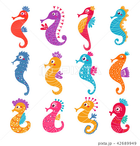 Seahorse vector seafish character or cartoon sea-horse undersea in tropical wildlife illustration 42689949