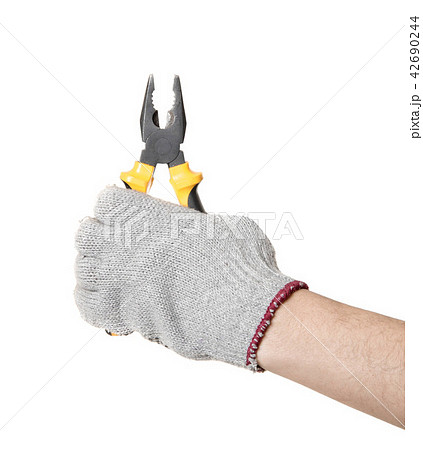 man holding Pliers isolated on white 42690244