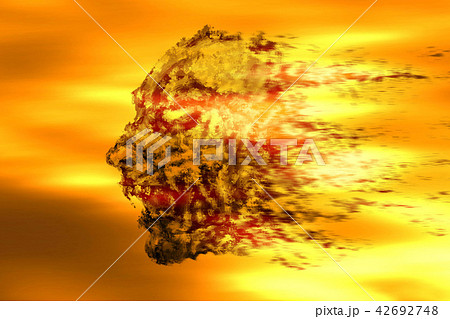 Fiery head of running zombie clattering with teeth Fiery head of running zombie clattering with teeth 42692748