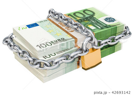 Euro packs with padlock and chain, 3d rendering Euro packs with padlock and chain, 3d rendering 42693142