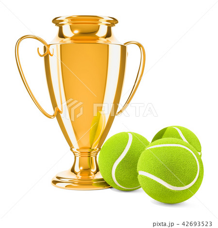Gold trophy cup award with tennis balls 42693523