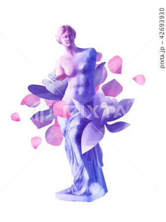Venus de Milo statue and oleander flowers 42693930