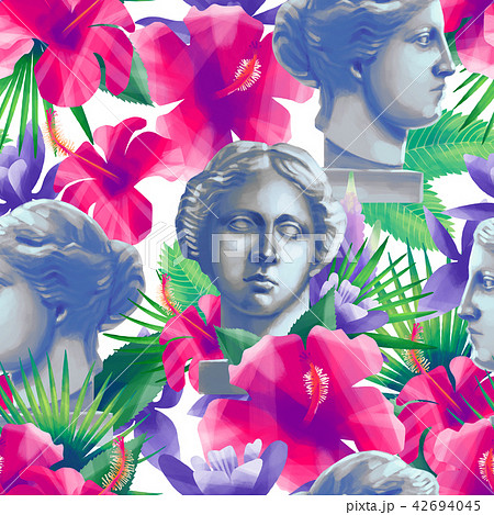 Design with Venus de Milo sculptures and flowers 42694045