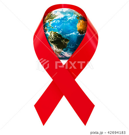 HIV AIDS Awareness Red Ribbon with Earth Globe 42694183
