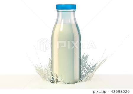 Milk bottle with splash, 3D rendering 42698026