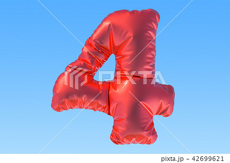 Number 4, red foil balloon in the sky 42699621