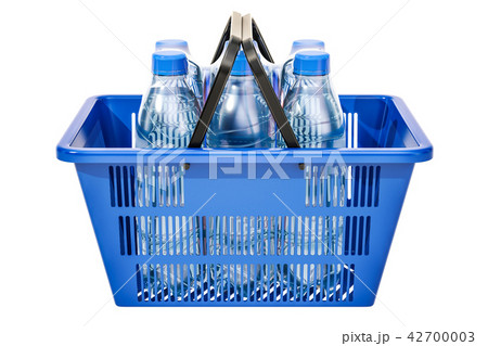 Shopping basket with plastic water bottles 42700003